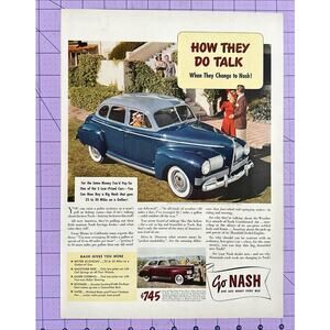 1941 NASH Deluxe Sedan Gas Mileage Blue Car Colorful Vtg WWII Poster Print Ad